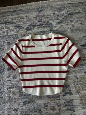 Women’s Short Sleeve Striped Tee - Red & Cream